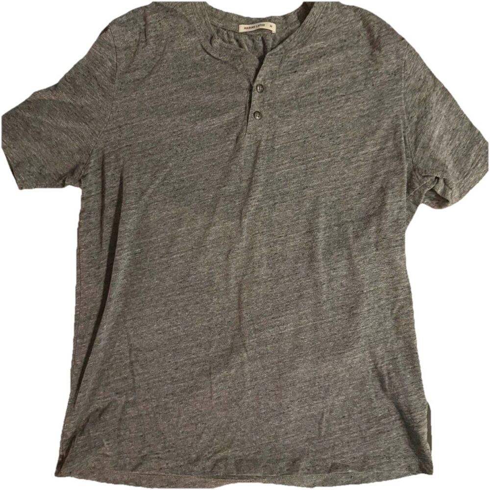 Marine Layer Henley Shirt Men's M Heather Gray Short Sleeve Casual